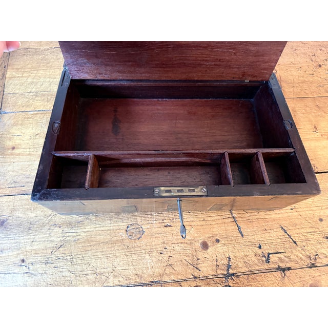 Brown Antique Campaign Mahogany Lap Writing Desk W/ Iron Stand For Sale - Image 8 of 15