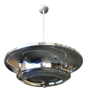 2 Layer Chrome Art Deco Streamline Saucer Ceiling Pendant Chandelier, 5 Available
