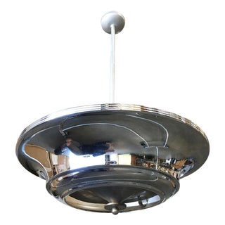 2 Layer Chrome Art Deco Streamline Saucer Ceiling Pendant Chandelier, 7 Available For Sale