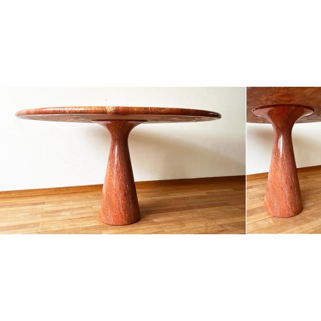 Postmodern Travertine Salmon Dining Table with Pedestal Base by Angelo Mangiarotti, 1980s For Sale - Image 9 of 17
