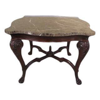 Marble Top Rococo Style Mahogany Table With Carved Paw Feet For Sale
