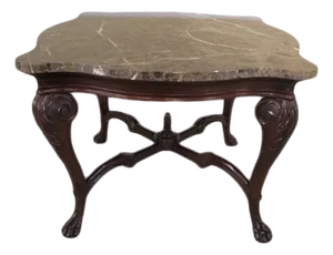 Marble Top Rococo Style Mahogany Table With Carved Paw Feet