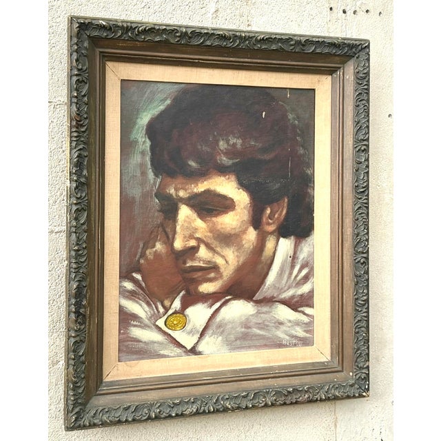 Vintage Portrait of Man Oil on Canvas Signed by the Artist For Sale In West Palm - Image 6 of 12