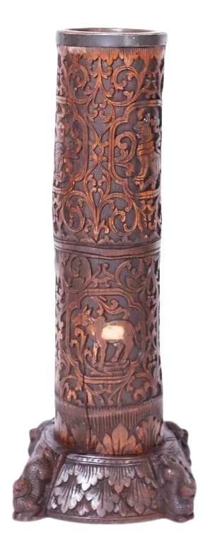 Antique Carved Wood Anglo Indian Umbrella or Cane Stand