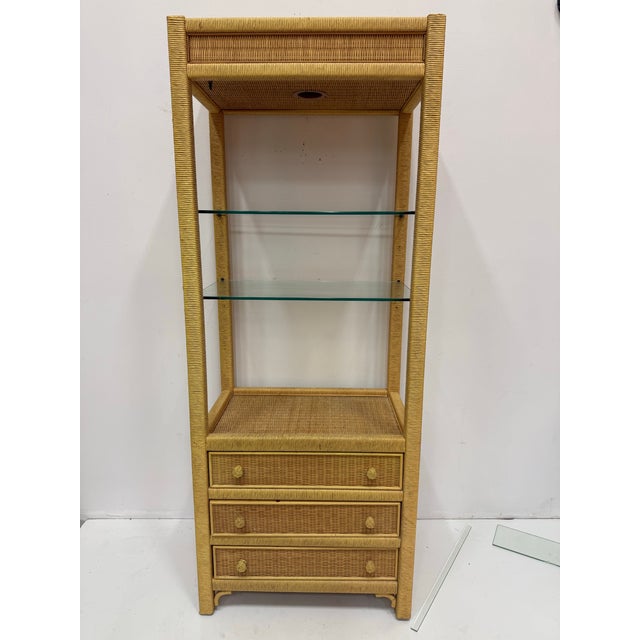 1980s Mid Century Henry Link Wicker Etagere With Storage For Sale - Image 9 of 12