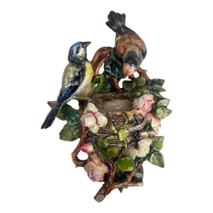 Rare 19th Century Majolica Birds & Roses Wall Pocket Delphin Massier