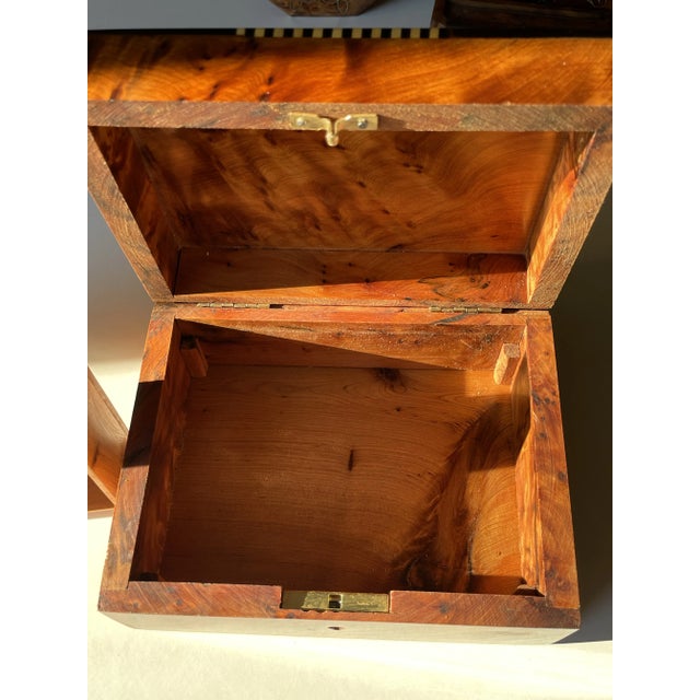 Brown Moroccan Box Circa 1990s Thuya Wood Jewelry Box, Vintage Handmade, Burl Wood For Sale - Image 8 of 11