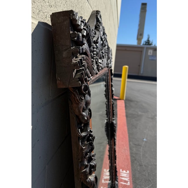 Large Antique Hand-Carved Oak Black Forest Style Figural Wall Mirror For Sale - Image 10 of 18