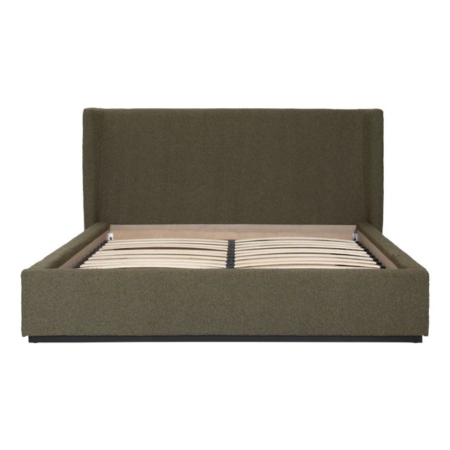 Olive Upholstered Queen Bed Frame For Sale