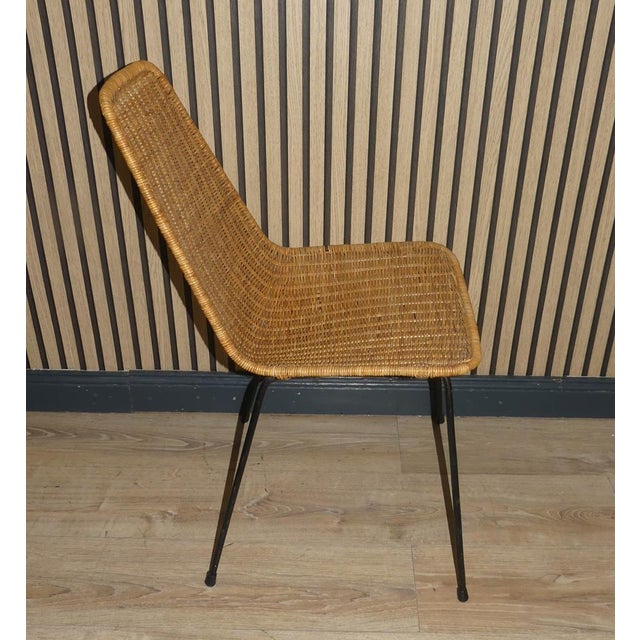 Mid-Century Modern Basket Dining Chair in Rattan and Metal attributed to Gian Franco Legler, 1950s For Sale - Image 3 of 10