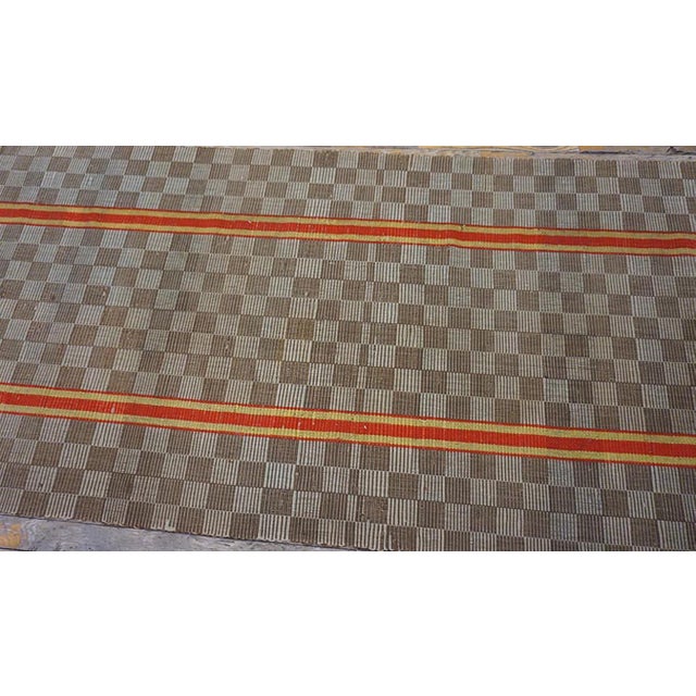 American 1890s Brown Gray Checkerboard Antique American Shaker Rag Rug 3' X 12'6" Flatweave Wool Carpet For Sale - Image 3 of 8
