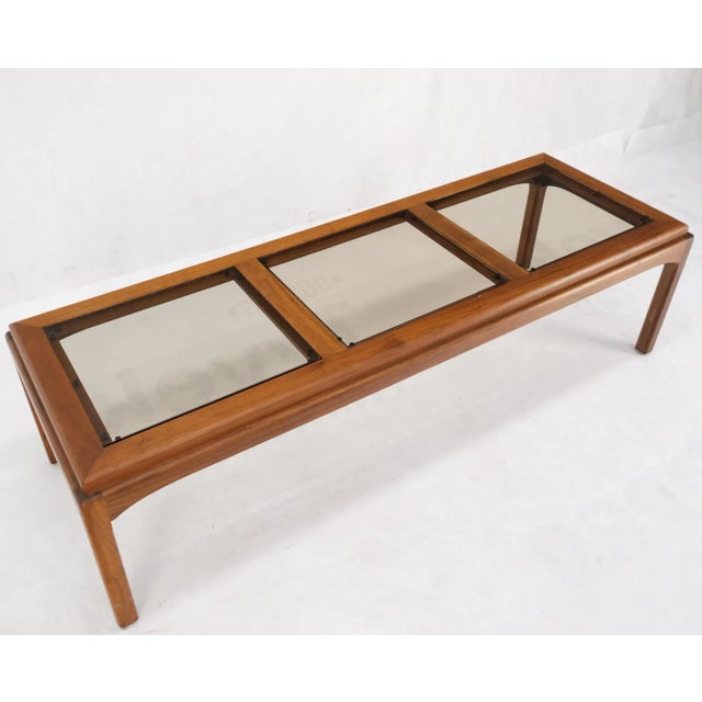 Knoll Large Rectangle 3 Smoked Glass Panes Top Solid Oiled Walnut Coffee Table For Sale - Image 4 of 13