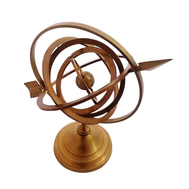 1970s Handmade Brass Armillary Sphere With Sundial Arrow For Sale - Image 9 of 10