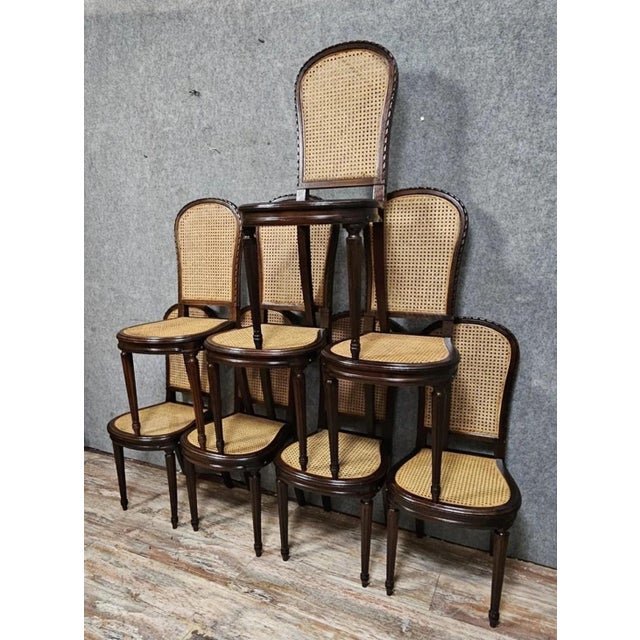 Louis XVI Style Cane Chairs in Mahogany, Set of 8 For Sale - Image 4 of 12