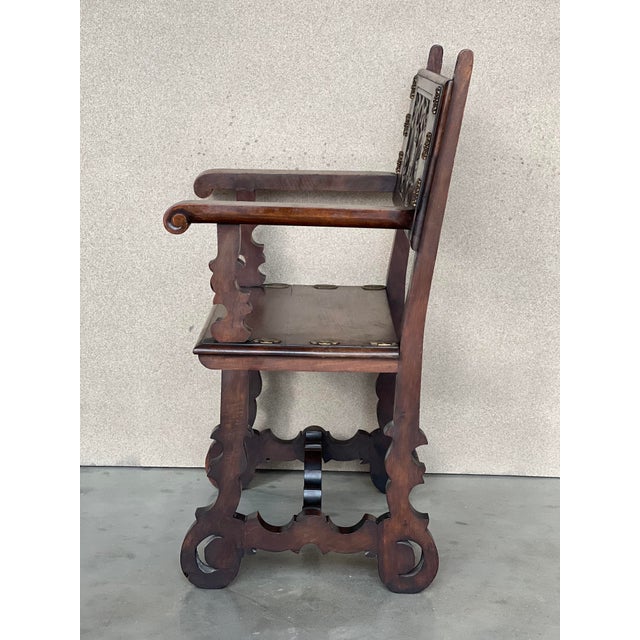 19th Century Spanish Colonial Altar Carved Armchairs With Wood Seat & Back For Sale In Miami - Image 6 of 11