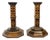 Pair Antique Italian Marquetry Inlaid Wood Candlestick Holders With Octagonal Base For Sale