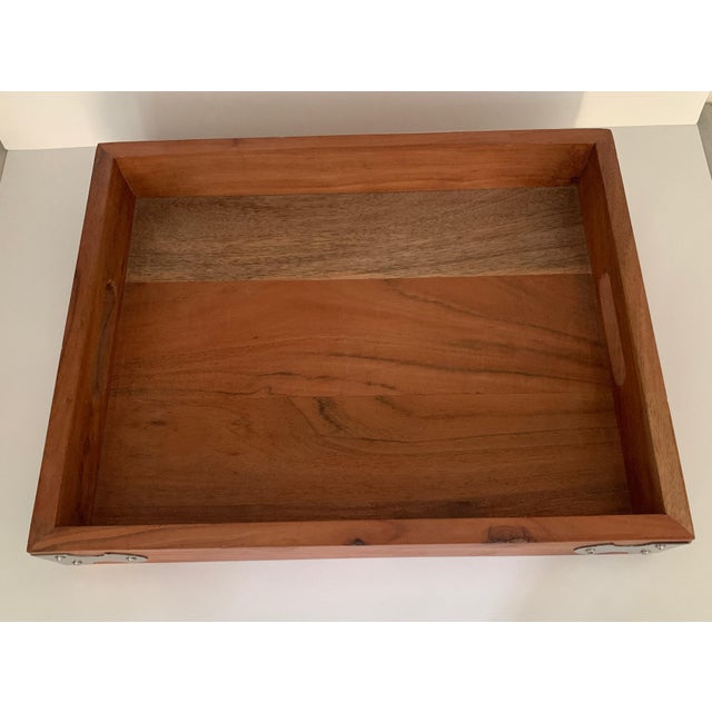 Early 21st Century Wood Tray With Metal Bracket Accents For Sale - Image 4 of 7