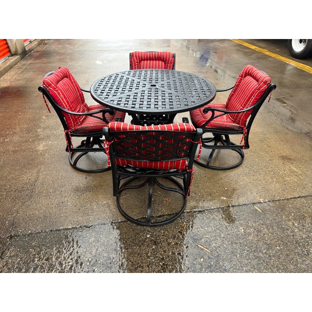 2010s Beautiful Heavy 7 Piece Hanamint Patio Set Table & 6 Swivels • For Sale - Image 5 of 10
