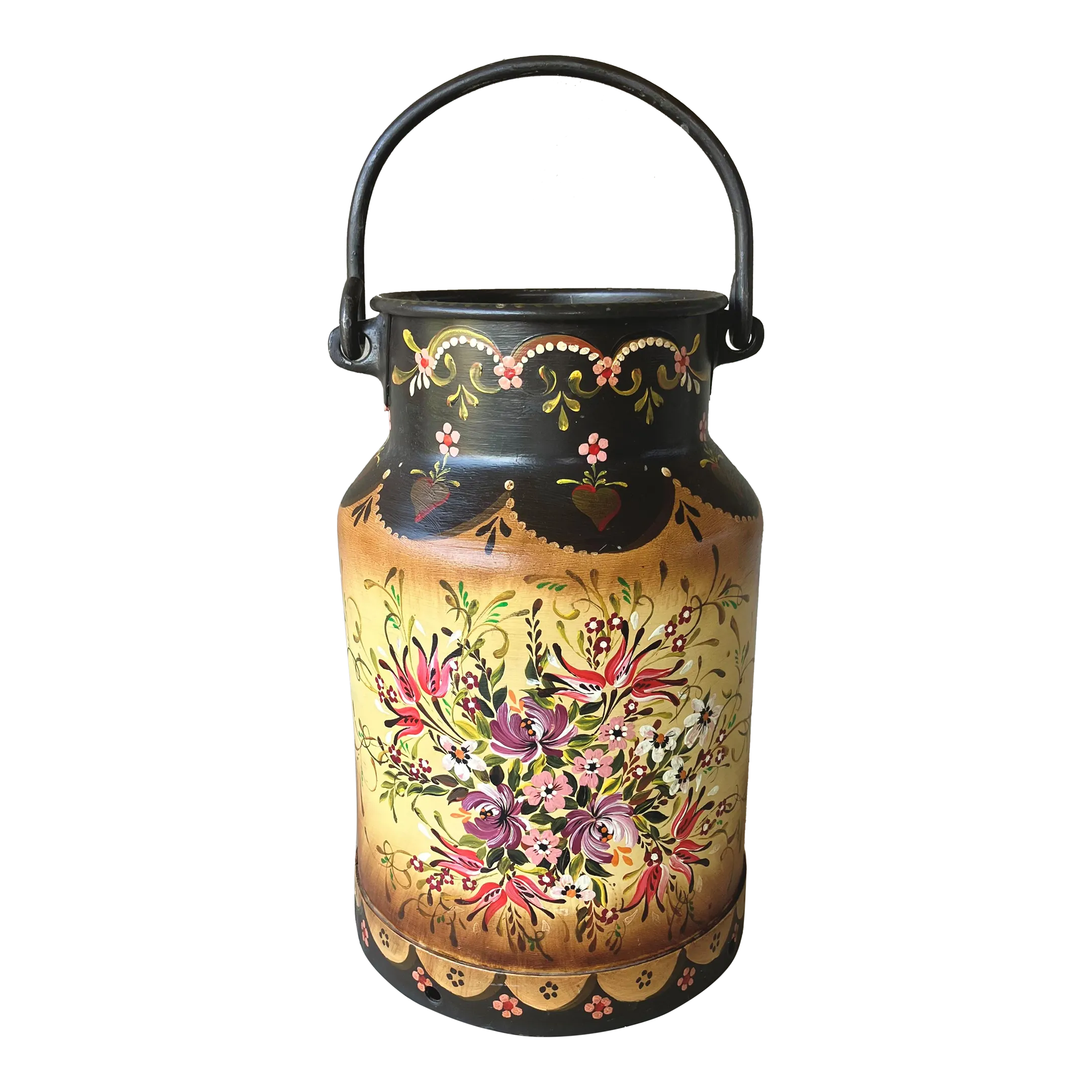 Mid 20th-Century Bavarian Bauernmalerei Milk Churn With Forged