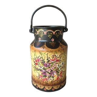 Mid 20th-Century Bavarian Bauernmalerei Milk Churn With Forged Iron Swivel Handle For Sale