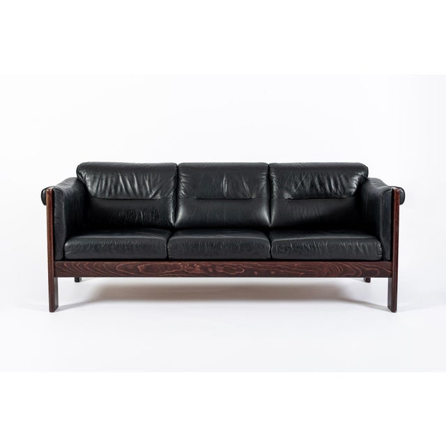 Mid-Century Modern Mid Century Danish Black Leather Sofa in Style of Arne Norell For Sale - Image 3 of 14