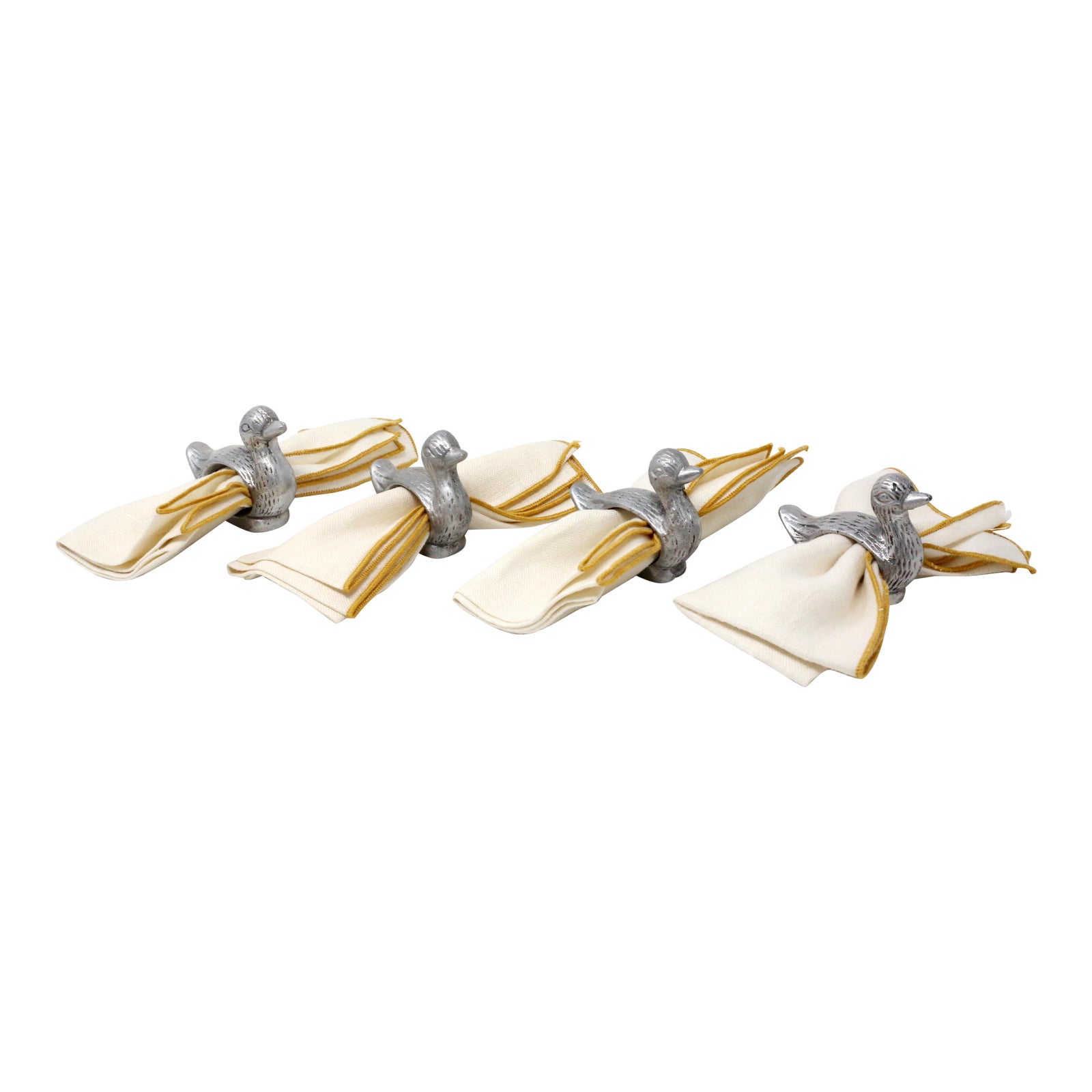 Vintage Silver Duck Napkin Rings With Linen Napkins Set Of 4 Chairish