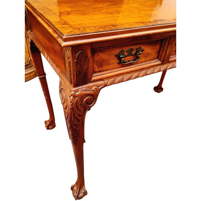 Brown Elegant Chippendale Style Mahogany Writing & Console Table 1920 For Sale - Image 8 of 12