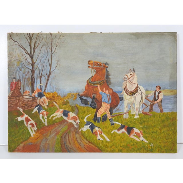 Early 20th Century Folk Art Horses and Hounds Painting For Sale - Image 10 of 10