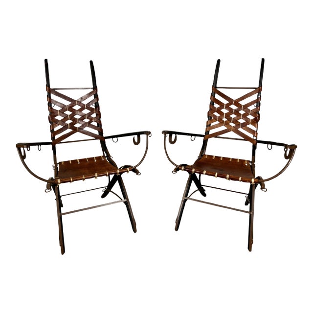 1960s Italian Belt Strap Leather Arm Chairs by Alberto Marconetti- a Pair For Sale