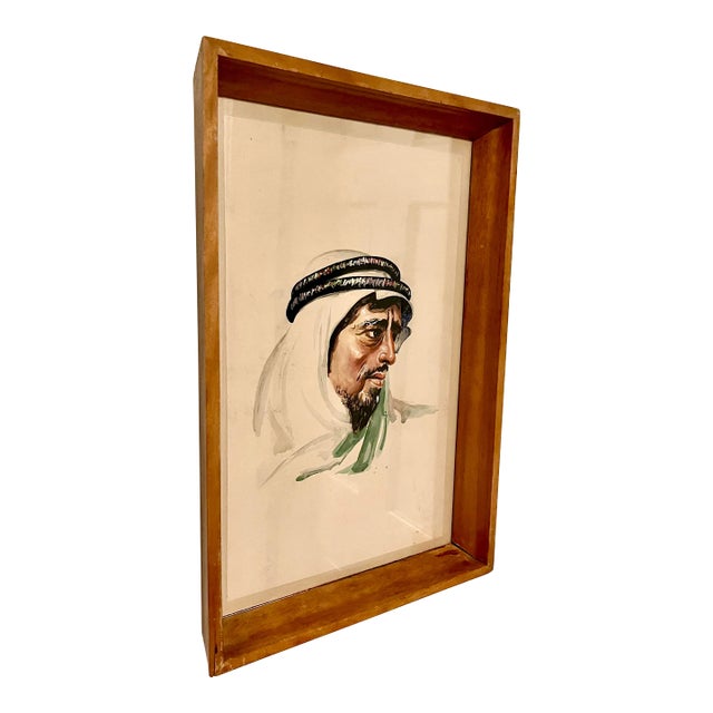 1960’s Mixed Media Portrait of a Traditional Middle-Eastern Man For Sale
