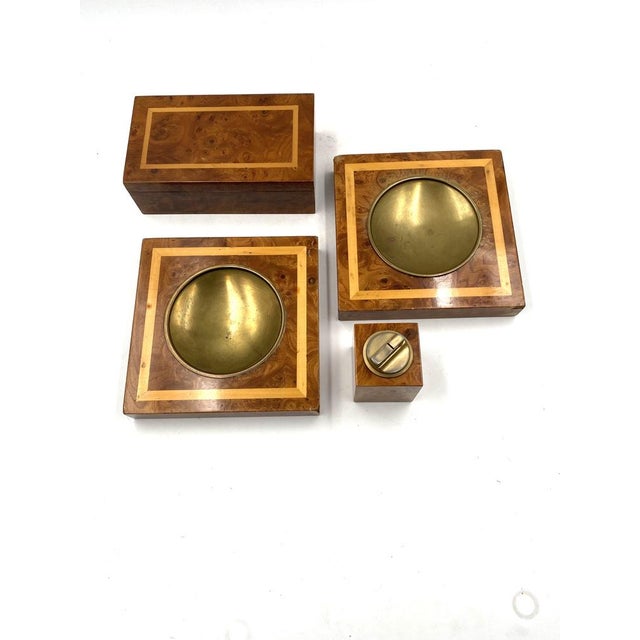 Brown Smoking Set in Brass and Wood, Italy, 1970s, Set of 4 For Sale - Image 8 of 18