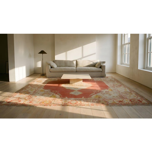 1880s Burnt Orange Medallion Antique Turkish Oushak Carpet 10' X 13' Knotted Wool Rug For Sale - Image 12 of 12