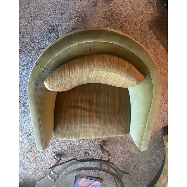 Olive Attributed to Erwin-Lambeth Curved Chrome Lounge Chair — Mid-Century Modern, 1970s Velvet Upholstery For Sale - Image 8 of 10