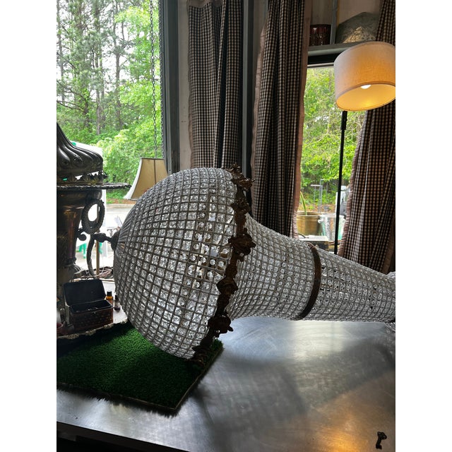 Hollywood Regency 1970s Oversized Gold Stunning Crystal Chandelier With Detailed Accents For Sale - Image 3 of 7