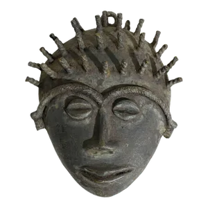African Baule Bronze Passport Mask 7.5" H