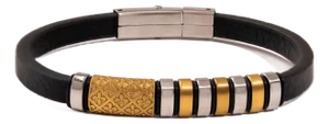 Fleur-de-lis Dual Tone Leather Bracelet