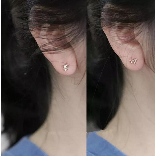 Gold 14k Solid Gold Japanese Asymmetric Star Women Modern Diamond Stud Earrings - 2 Pieces For Sale - Image 8 of 10