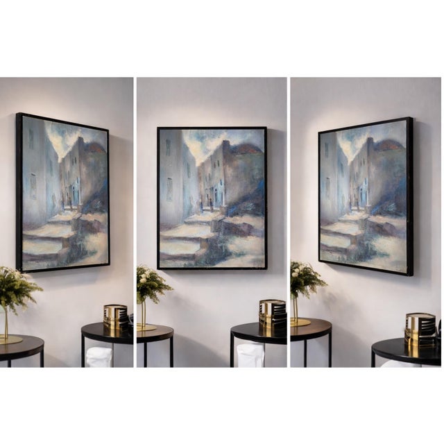 1960s Atmospheric European Street Scene Oil Painting For Sale - Image 5 of 5