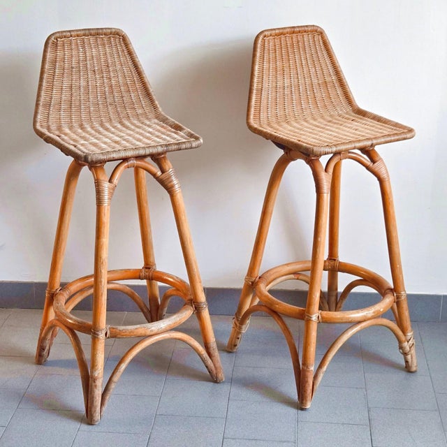 Vintage Rattan and Bamboo Bar Stools by Dirk van Sliedgert, 1950s, Set of 2 For Sale - Image 15 of 15