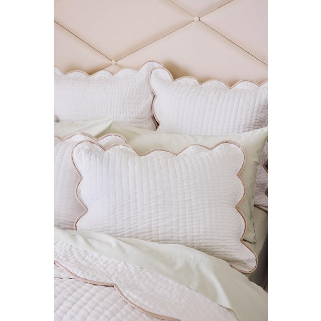 Kassatex Chairish x Kassatex Quilted Scallop Twin Coverlet, White/Taupe For Sale - Image 4 of 9