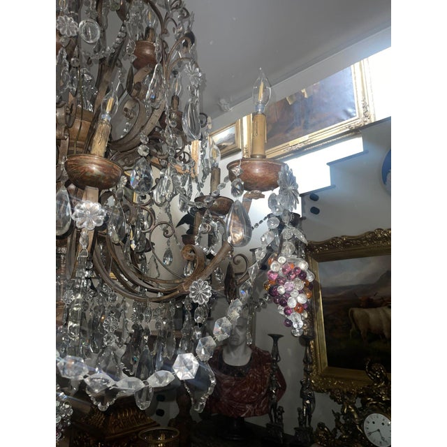 Early 19th Century Monumental Venetian Wrought Iron, Wood & Crystal Chandelier For Sale - Image 14 of 14