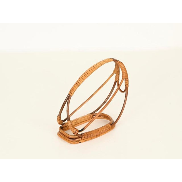 Metal Italian Organic Curved Rattan and Hand-Woven Wicker Bottle Holder, 1960s For Sale - Image 7 of 12