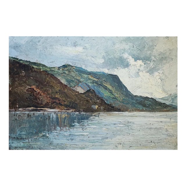 Jean Heitmann, Paysage de lac et montagnes, 1939, Oil on Wood For Sale