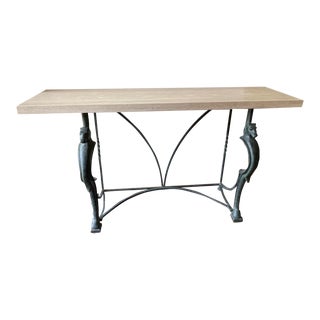 20th Century Hollywood Regency Cast Iron/Steel Horse Head and Travertine Console Table in the style of Maison Jansen For Sale
