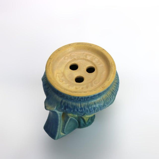 Roseville Art Pottery Blue Flower Frog With Clematis Pattern Mid 20th Century For Sale - Image 6 of 8