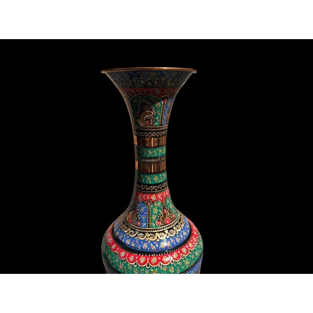Vintage Hand Painted Large Copper Floor Vase For Sale - Image 11 of 12