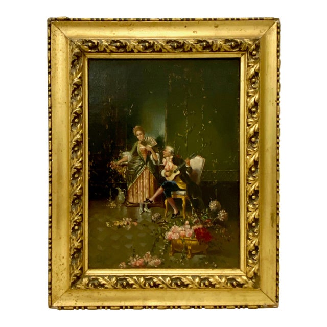 Classic Italian Romance Oil Painting Signed Castiglione For Sale