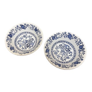 Vintage Enoch Wedgwood "Blue Heritage" Onion Pattern Pair of Bowls For Sale