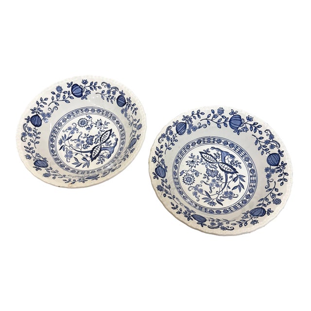 Vintage Enoch Wedgwood "Blue Heritage" Onion Pattern Pair of Bowls For Sale
