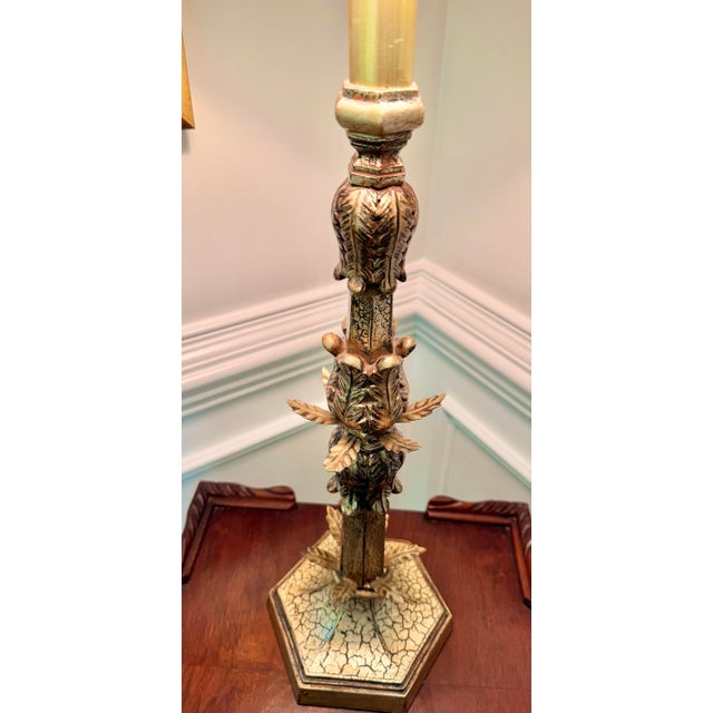 Antiqued Gold Crackle Finish Table Lamp With Acanthus Leaf Motifs - 33.5 Height For Sale - Image 4 of 8